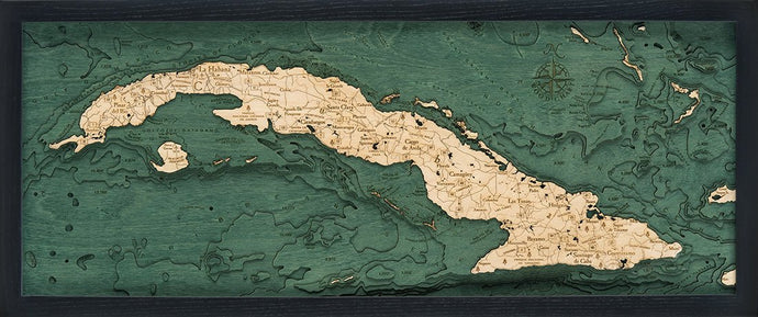 Cuba Wood Carved Topographic Depth Chart/Map
