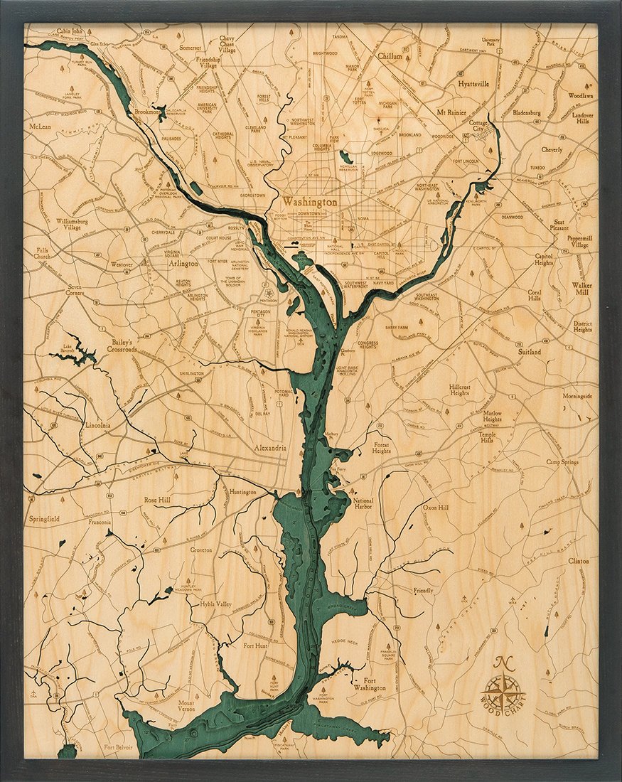 Washington D.C. Wood Carved Topographic Depth Chart/Map