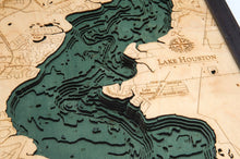Lake Houston, Texas Wood Carved Topographic Depth Chart/Map