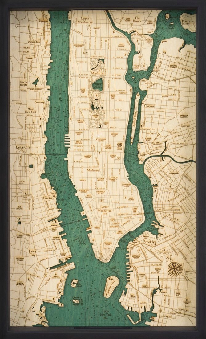 Manhattan, NY Wooden Topographical Serving Tray