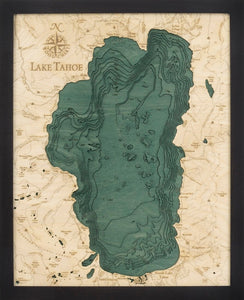 Lake Tahoe Wood Carved Topographical Depth Chart/Map