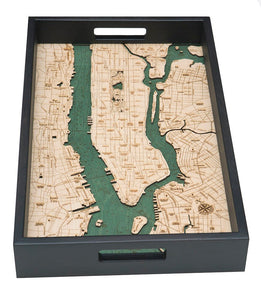 Manhattan, NY Wooden Topographical Serving Tray