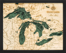 Great Lakes Wood Carved Topographical Depth Chart/Map