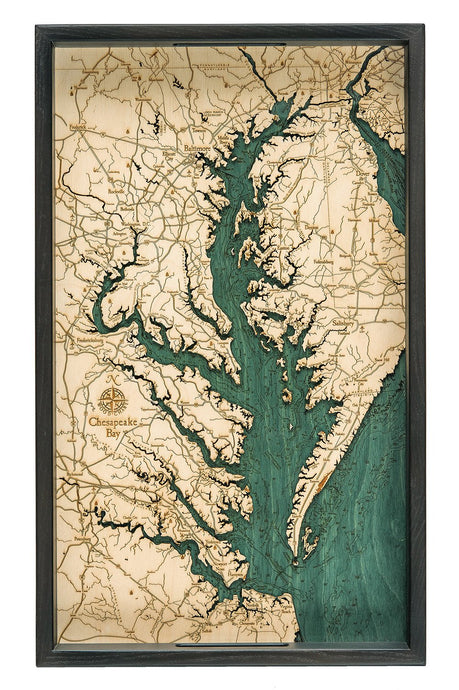 Chesapeake Bay Wooden Topographical Serving Tray