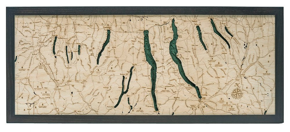 Finger Lakes Wood Carved Topographical Depth Chart/Map