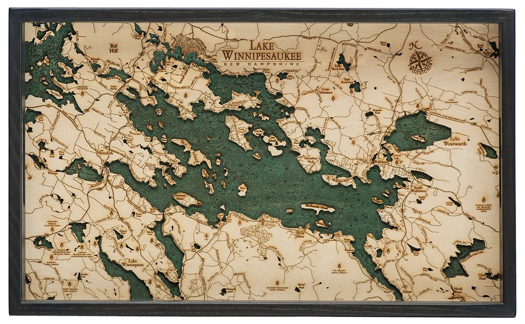 Lake Winnipesaukee Wooden Topographical Serving Tray