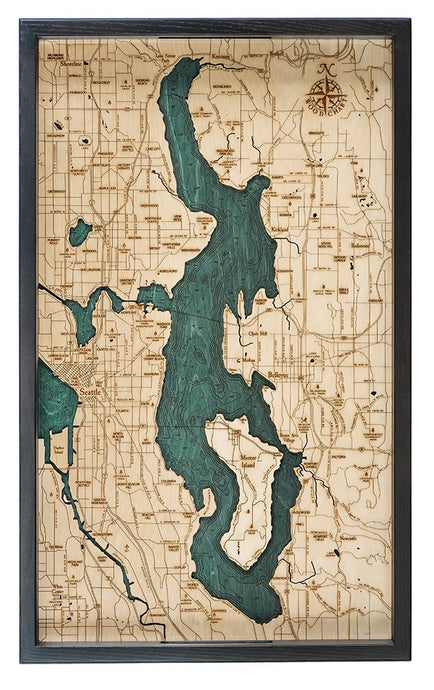 Lake Washington Wooden Topographical Serving Tray