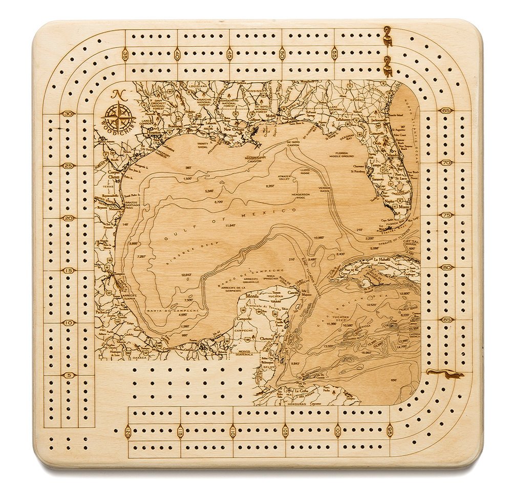 Gulf of Mexico Topographic Cribbage Board