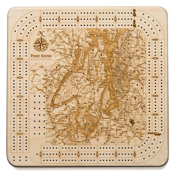 Puget Sound Topographic Cribbage Board