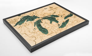 Great Lakes Wood Carved Topographical Depth Chart/Map