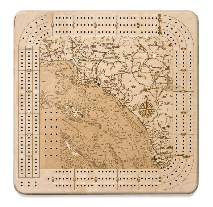 LA to San Diego Topographic Cribbage Board