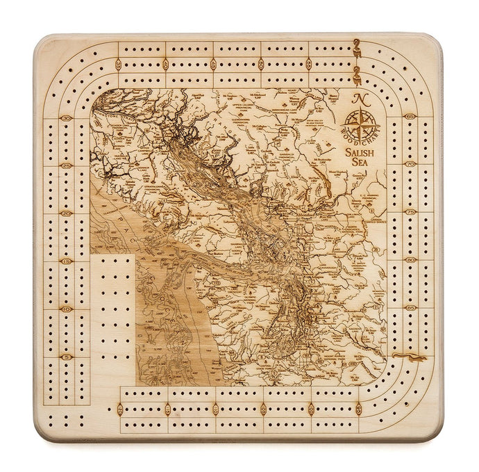 Salish Sea Topographic Cribbage Board