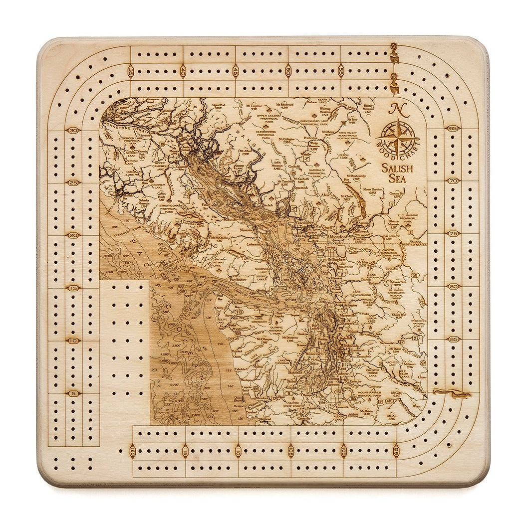 Salish Sea Topographic Cribbage Board