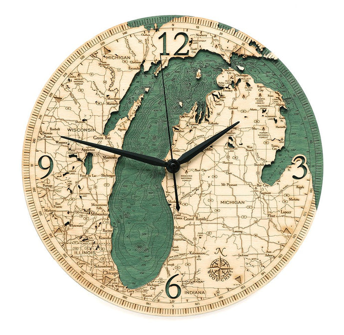 Lake Michigan Wood Carved Clock