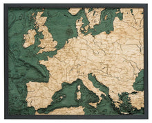 Western Europe Wood Carved Topographic Depth Chart/Map