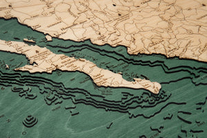 Mexico Wood Carved Topographic Depth Chart/Map