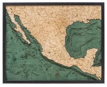 Mexico Wood Carved Topographic Depth Chart/Map
