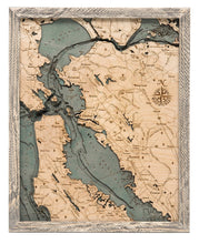 San Francisco/Bay Area Wood Carved Topographic Depth Chart/Map