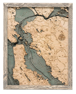San Francisco/Bay Area Wood Carved Topographic Depth Chart/Map