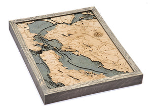 San Francisco/Bay Area Wood Carved Topographic Depth Chart/Map