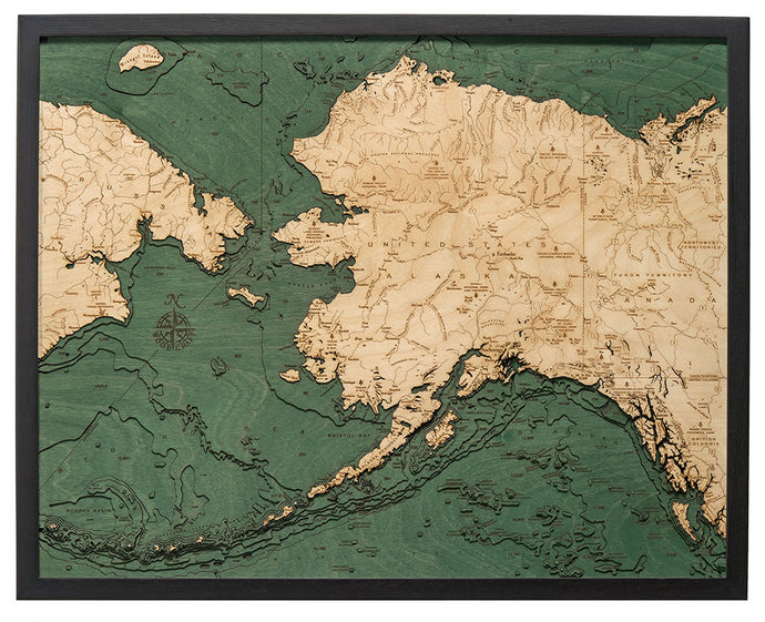 Alaska Wood Carved Topographic Depth Chart/Map