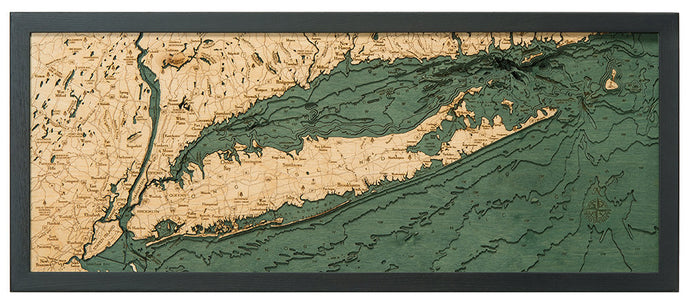 Long Island Sound Wood Carved Topographic Depth Map/Chart