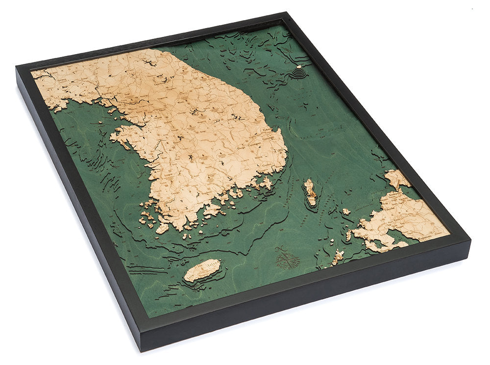 South Korea Wood Carved Topographic Depth Map