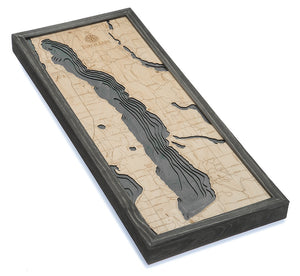 Torch Lake, Michigan Wood Carved Topographic Depth Chart/Map