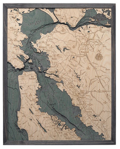 San Francisco/Bay Area Wood Carved Topographic Depth Chart/Map