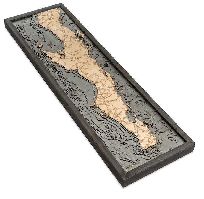 Baja California Wood Carved Topographic Depth Chart/Map