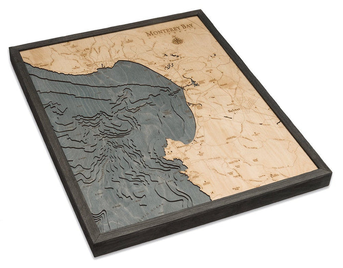 Monterey Bay Wood Carved Topographic Depth Chart/Map