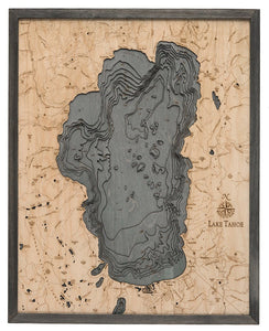 Lake Tahoe Wood Carved Topographical Depth Chart/Map
