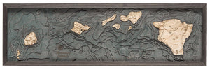 Hawaiian Islands Wood Carved Topographic Depth Chart/Map