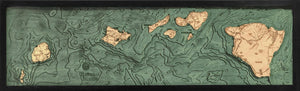 Hawaiian Islands Wood Carved Topographic Depth Chart/Map