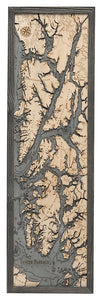Inside Passage Wood Carved Topographic Depth Chart/Map