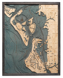 Siesta Key Wood Carved Topographic Depth Chart/Map