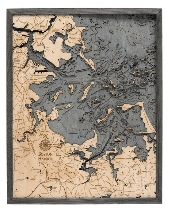 Boston Harbor Wood Carved Topographic Depth Chart/Map