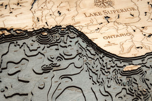 Lake Superior Wood Carved Topographic Depth Chart/Map