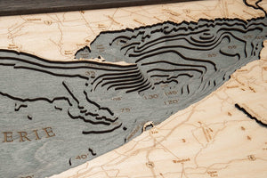Lake Erie Wood Carved Topographic Depth Chart/Map