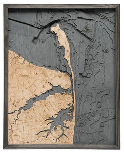 Rumson Wood Carved Topographic Depth Chart/Map