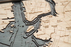 Brooklyn, NY Wood Carved Topographic Depth Chart/Map