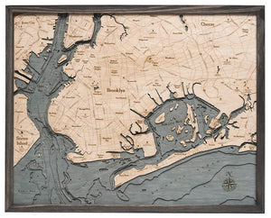 Brooklyn, NY Wood Carved Topographic Depth Chart/Map
