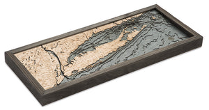 Long Island Sound Wood Carved Topographic Depth Map/Chart