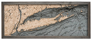 Long Island Sound Wood Carved Topographic Depth Map/Chart