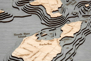 Bass Islands & Put-in-Bay Wood Carved Topographic Depth Chart/Map