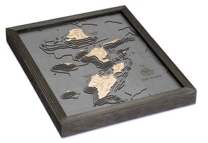 Bass Islands & Put-in-Bay Wood Carved Topographic Depth Chart/Map