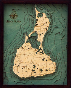 Block Island, RI Wood Carved Topographic Depth Chart/Map