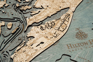 Hilton Head, SC Wood Carved Topographic Depth Chart/Map
