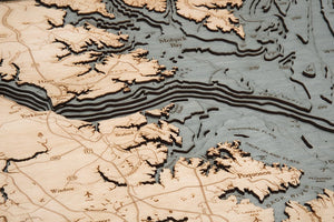 Norfolk, VA Wood Carved Topographic Depth Chart/Map