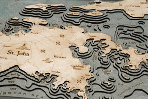 Virgin Islands Wood Carved Topographic Depth Chart/Map